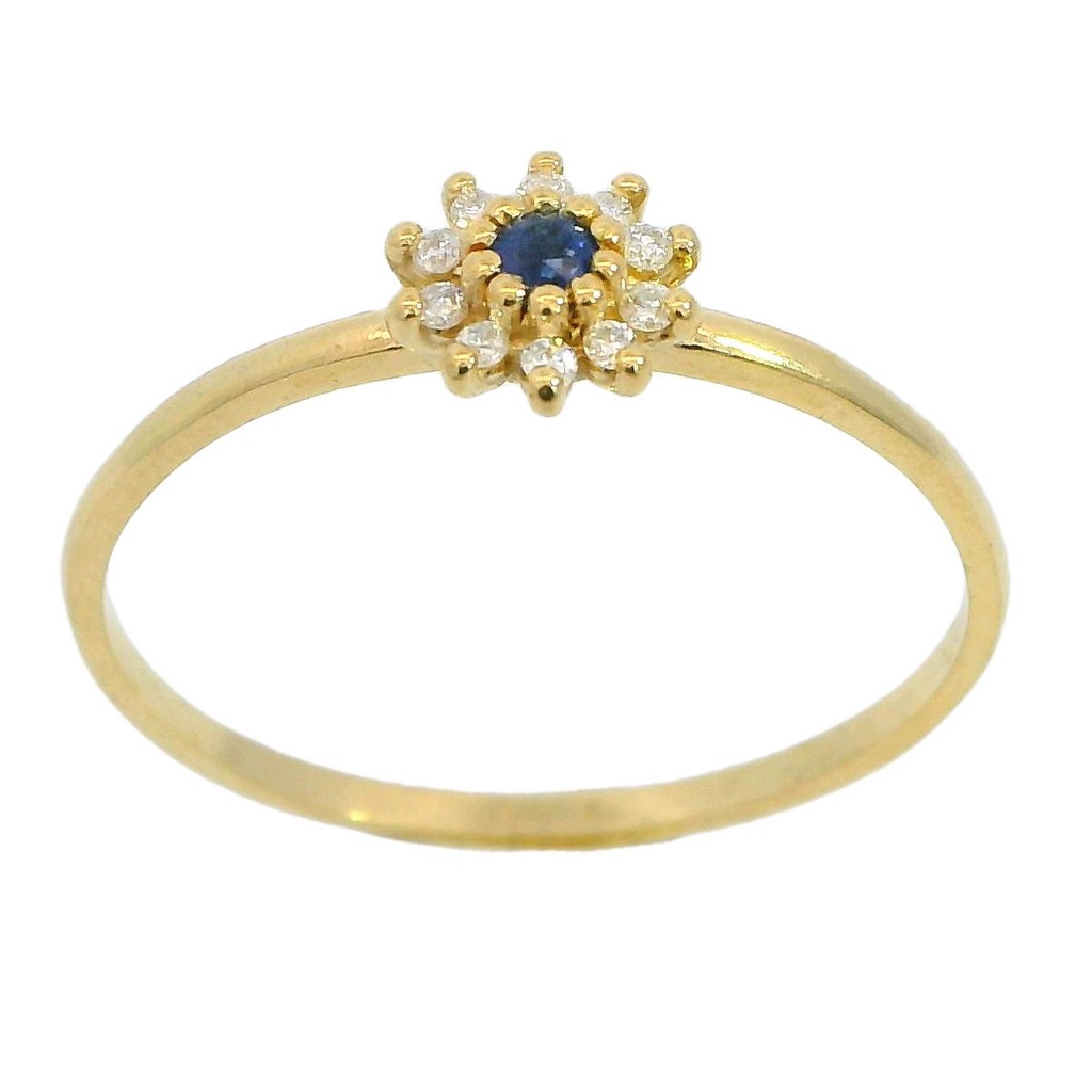 RING WITH 2MM SAPPHIRE AND 10 1MM DIAMONDS H-SI 0.006 CT TW