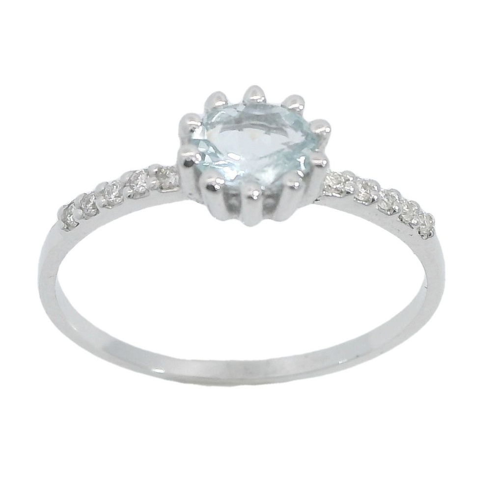 5x4MM OVAL AQUAMARINE AND DIAMOND RING.H S-I 0.07 CT TW