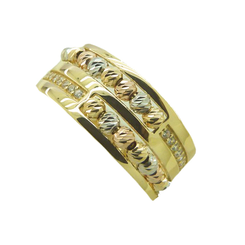 TRICOLOR SCARVED BALLS RING.