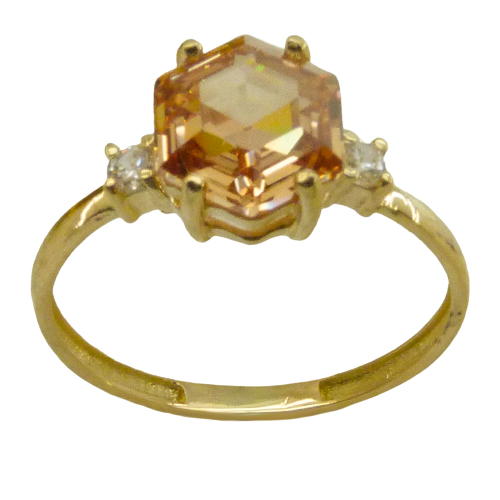 SORTIJA PIEDRA HEXAGONO 8x8MM COLOR CHAMPAGNE.