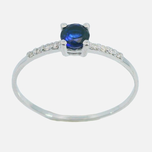 [B4155/SZB] WHITE GOLD RING 4MM SAPPHIRE 8 DIAMONDS 0.06 CT TW H-SI