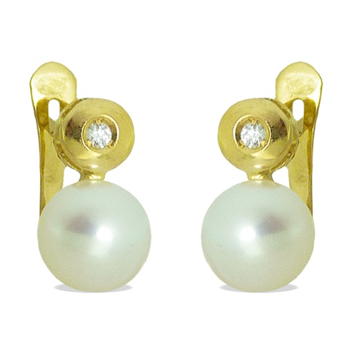 [B4140] C0.04 CT DIAMOND AND 6MM FRESHWATER PEARL EARRINGS.