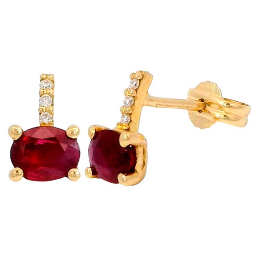 [B4154R] 6x4MM OVAL RUBI AND DIAMONDS EARRINGS.H-SI 0.04 CT TW