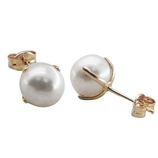 [6100B] PENDIENTES PATILLA ORO BLANCO Y PERLA DE 7/7'5MM. Perla Cultivada