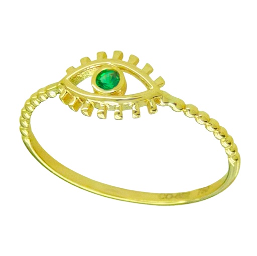 [5219] DEVIL EYE RING WITH GREEN CUBIC ZIRCONIUM.