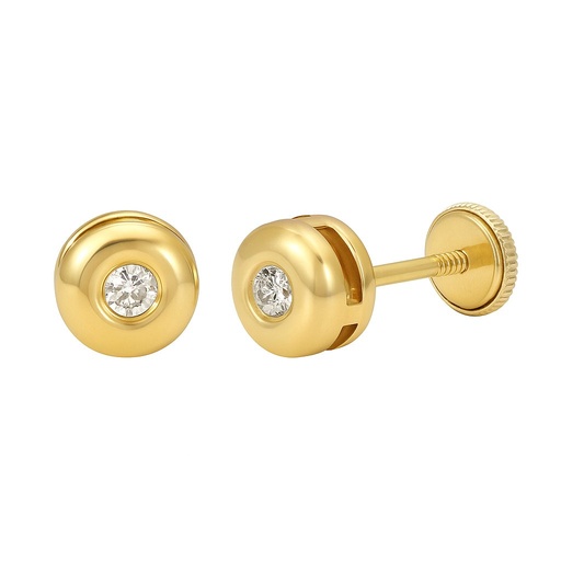 [B4128] 6MM BEZEL SET STUD EARRINGS.2MM DIAMONDS H-SI 0.06 CT TW.