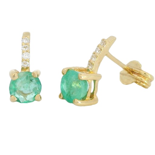 [B4155E] PENDIENTES ESMERALDA REDONDA 4MM 8 BRILLANTES 1MM H-SI 0.04 CT TW