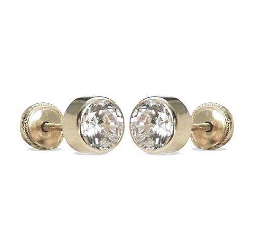 [6185B] 4MM BEZEL CZ SCREW BACK EARRINGS.WHITE GOLD 