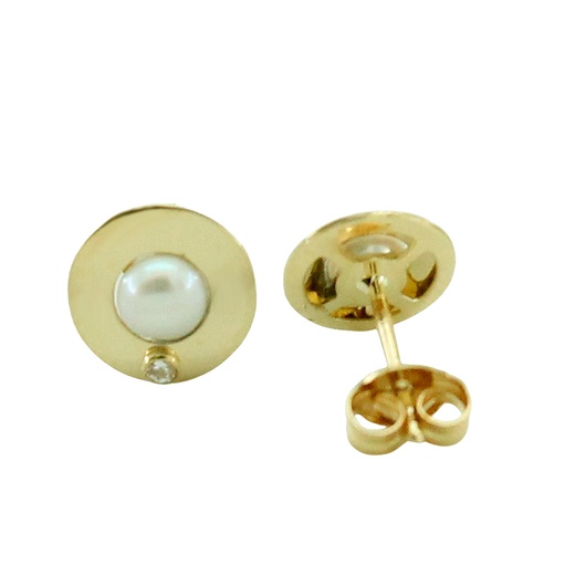 [5815] PENDIENTES REDONDOS DE 6'5MM CON PERLA DE 3'5MM. Perla Cultivada