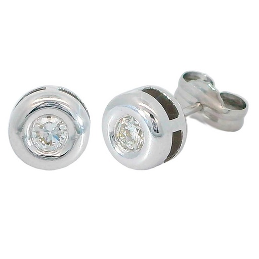 [B4129B/0.22] 6'5MM BEZEL SET STUD EARRINGS.3MM DIAMONDS H-SI.0.22 CT TW