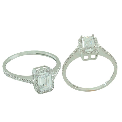 [5746] SORTIJA ORO BLANCO CIRCONITA RECTANGULAR 6x4MM.