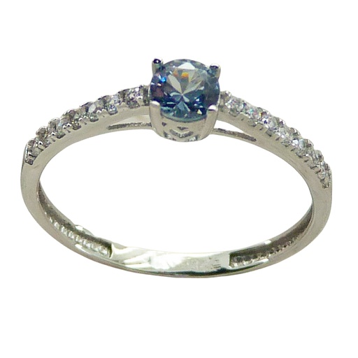 [5237B] AQUAMARINE AND CZ WHITE GOLD RING.