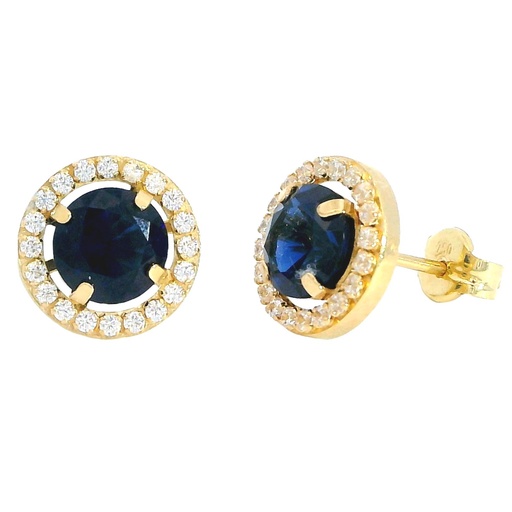 [5908Z] 9MM ROUND STUD EARRINGS.5.5MM NANO SAPPHIRE STONE.