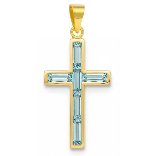 [5909A] CRUZ 6 BARRETA PIEDRAS COLOR AGUAMARINA 4x1.5MM 19X10MM
