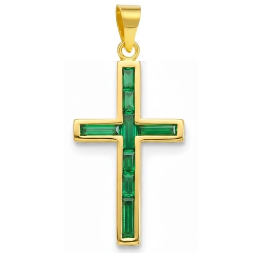 [5909E] CROSS WITH 4x1'5MM SOTNES EMERALD COLOR.19x10MM.