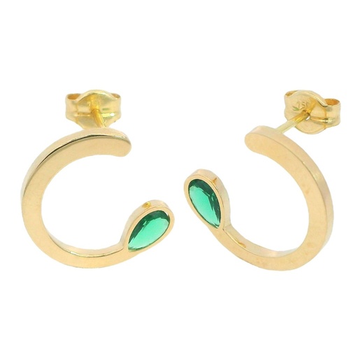 [5910E] 12MM HALF CIRCLE EARRINGS WITH EMERALD COLOR STONE.