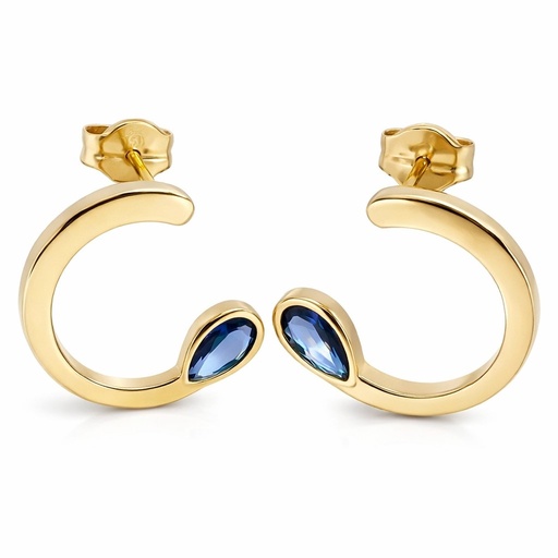 [5910Z] 12MM HALF CIRCLE EARRINGS WITH SAPPHIRE COLOR STONE.
