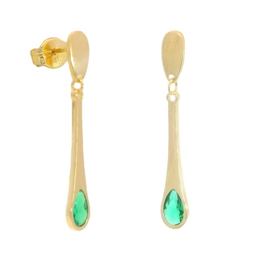 [5911E] DROP EARRINGS WITH EMERALD COLOR STONE.24MM