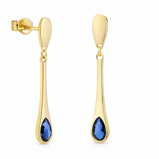 [5911Z] PENDIENTES LARGOS 24MM LISO CON 1 PIEDRA NANO ZAFIRO