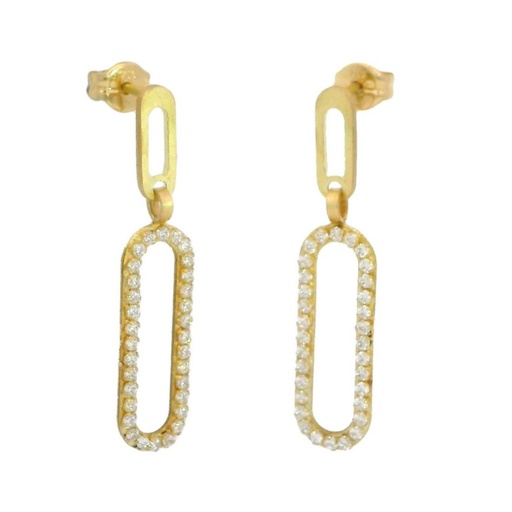 [5916] DOUBLE LINK EARRINGS WITH CZ.30MM.