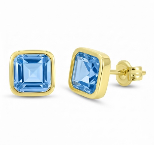 [5912A] 6x6MM AQUAMARINE COLOR CZ SQUARE STUD EARRINGS.