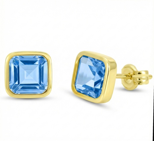 [5912A] 6x6MM AQUAMARINE COLOR CZ SQUARE STUD EARRINGS.