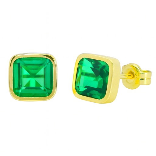 [5912E] 6x6MM EMERALD COLOR CZ SQUARE STUD EARRINGS.