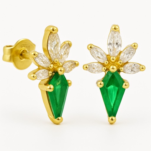[5928E] 7x4 MM GREEN KITE CZ EARRINGS.PUSHBACK.
