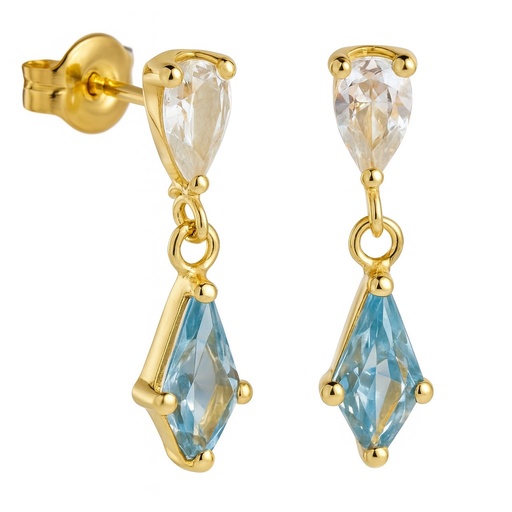[5929A] 7x4 MM AQUAMARINE COLOR KITE CZ EARRINGS.PUSHBACK.