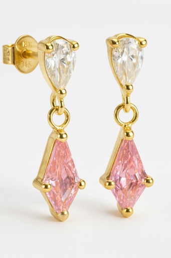 [5929R] 7x4 MM PINK COLOR KITE CZ EARRINGS.PUSHBACK.
