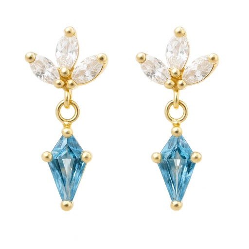 [5931A] 7x4MM AQUAMARINE COLOR KITE CZ EARRINGS.11MM.