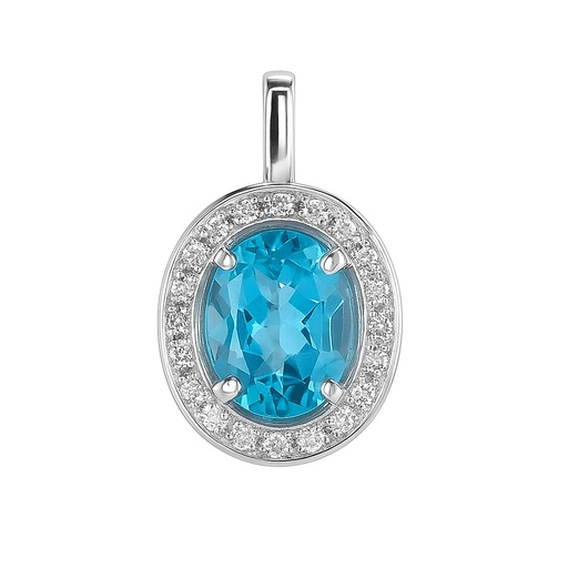 [5933/CAB] 10MM OVAL PENDANT WITH AQUAMARINE COLOR CZ.
