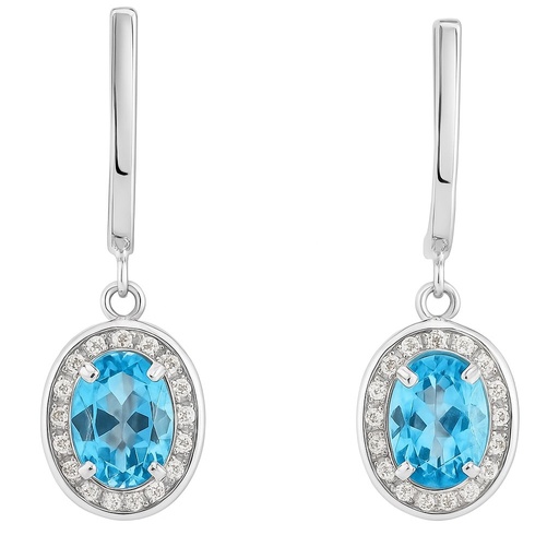 [5933AB] 7x5MM OVAL AQUAMARINE COLOR CZ EARRINGS.WHITE GOLD.25MM.
