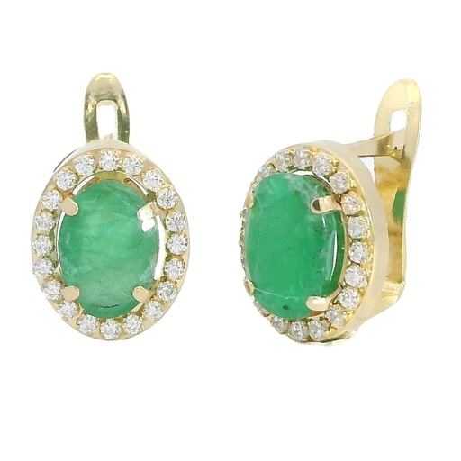 [5934E] 7x5MM OVAL EMERALD AND CZ EARRINGS.