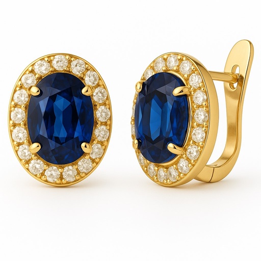 [5934Z] PENDIENTES CUAJO ZAFIRO OVAL DE 7x5MM Y CIRCONITAS .CATALAN