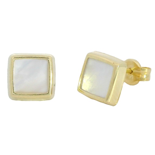 [5936] 6MM MOTHER OF PEARL SQUARE EARRINGS.BUTTERFLY CLASP.