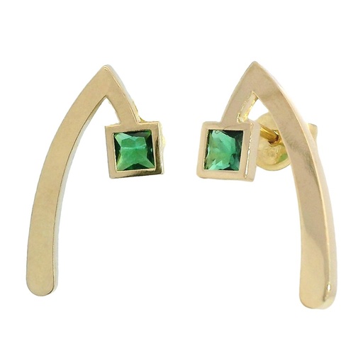 [5941E] INVERTED "V"EARRINGS WITH EMERALD COLOR STONE.21MM.