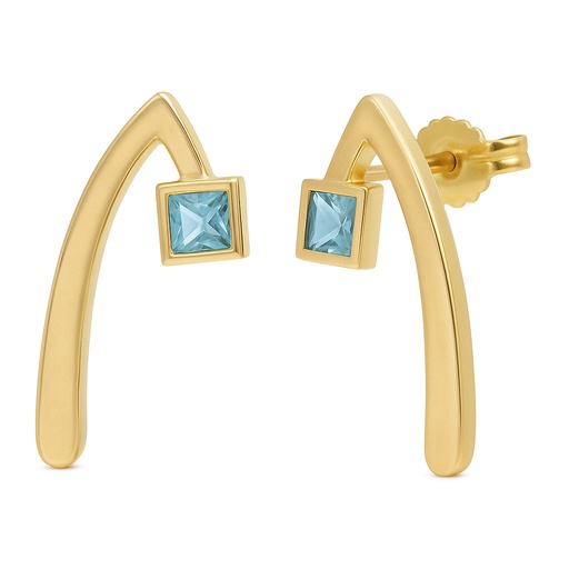 [5941A] INVERTED "V"EARRINGS WITH AQUAMARINE COLOR STONE.21MM.