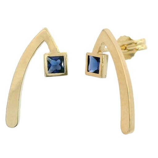 [5941Z] INVERTED "V"EARRINGS WITH SAPPHIRE COLOR STONE.21MM.