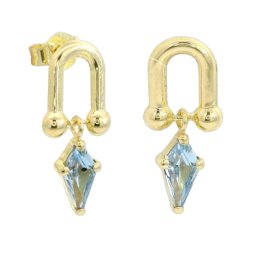 [5942A] AQUAMARINE COLOR STONE "KITE"EARRINGS.11MM.