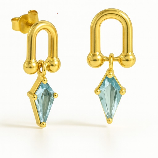 [5942A] AQUAMARINE COLOR STONE "KITE"EARRINGS.11MM.