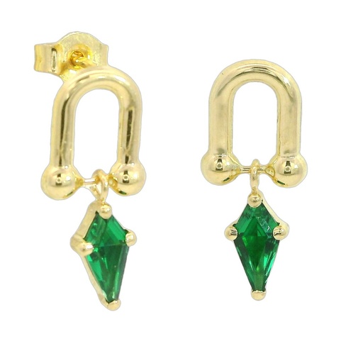 [5942E] EMERALD COLOR STONE "KITE"EARRINGS.11MM.