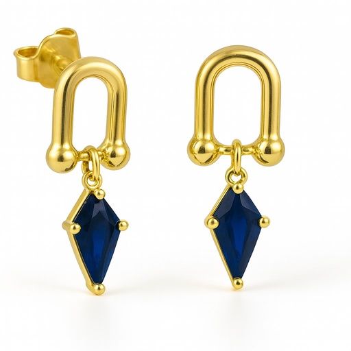 [5942Z] SAPPHIRE COLOR STONE "KITE" EARRINGS.11MM.