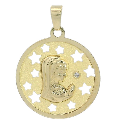 [5945] MEDALLA VIRGEN NIÑA CALADA ESTRELLAS  20 MM AMARILLA (copia) (copia)