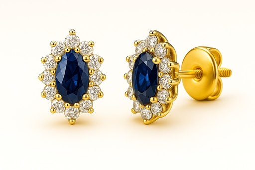 [5961Z] 3x2 SAPPHIRE AND CZ EARRINGS.8x5MM