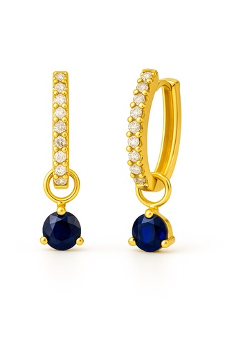 [5960Z] 3MM SAPPHIRE AND CZ HUGGIES HOPP EARRINGS.17x1'5MM.