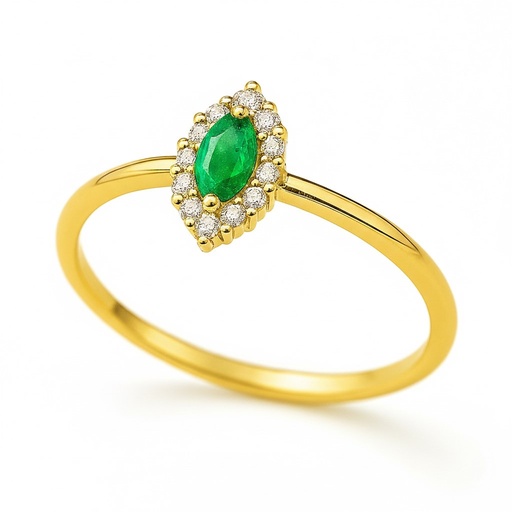 [5961/SE] 3x2MM EMERALD AND CZ RING.
