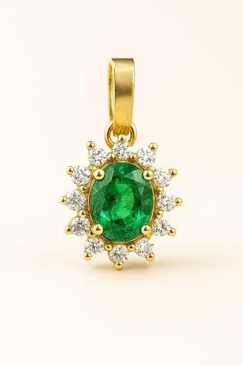 [5962CE] 4x3MM EMERALD AND CZ PENDANT.