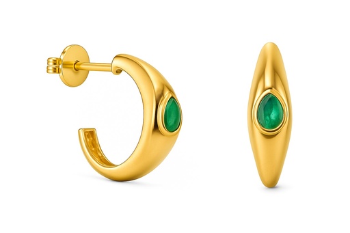 [5963E] PENDIENTES ARO CRIOLLA ESMERALDA DE 3x2MM.12x3MM.