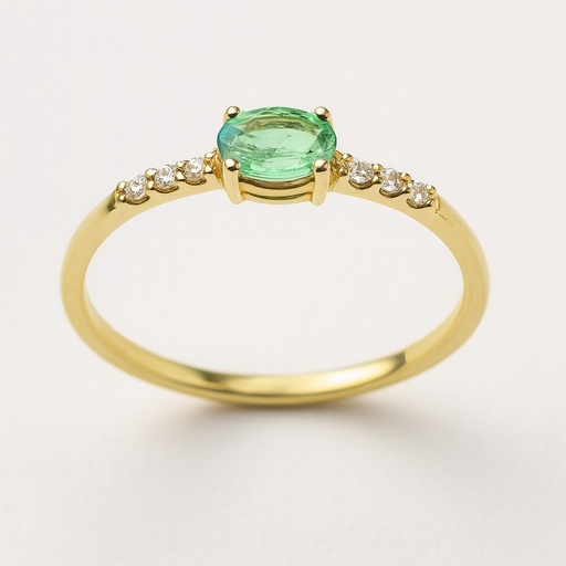 [5966/SE] 5x3MM  OVAL EMERALD AND CZ RING.